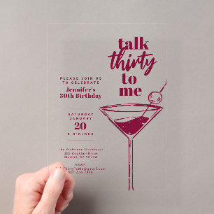 Invitaciones Acrílicas Cumpleaños 30 Coctel Rosa Habla Treinta a Mí