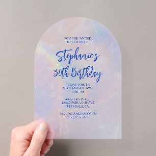 Invitaciones Acrílicas Cumpleaños 30 de cuarzo pastel rosa y azul