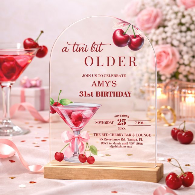 Invitaciones Acrílicas Cumpleaños 31 Chic A Tini Bit Older Cherry Martini (Subido por el creador)