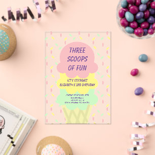 Invitaciones Acrílicas Cumpleaños 3 de Helado