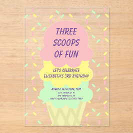 Invitaciones Acrílicas Cumpleaños 3 de Helado