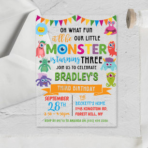 Invitaciones Acrílicas Cumpleaños 3 de pequeño monstruo