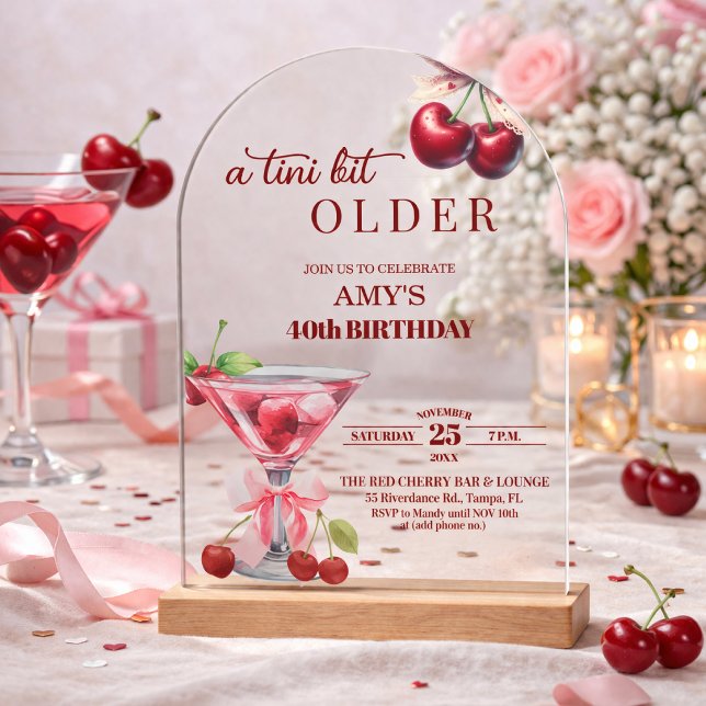Invitaciones Acrílicas Cumpleaños 40 Chic A Tini Bit Older Cherry Martini (Subido por el creador)