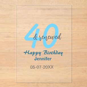 Invitaciones Acrílicas cumpleaños 40 y renovado nombre fecha azul número