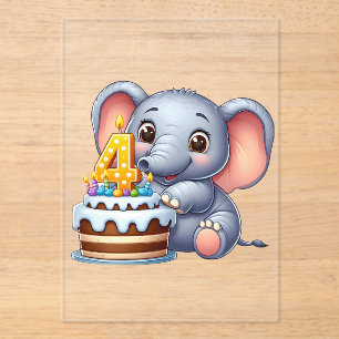 Invitaciones Acrílicas Cumpleaños 4 de elefante lindo