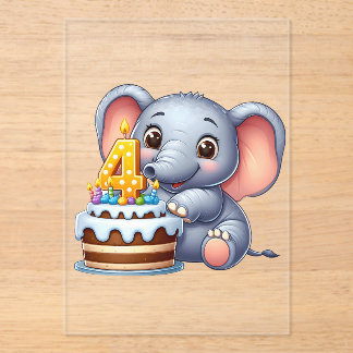 Invitaciones Acrílicas Cumpleaños 4 de elefante lindo