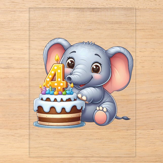 Invitaciones Acrílicas Cumpleaños 4 de elefante lindo (Anverso)