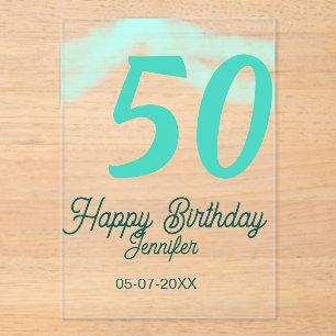 Invitaciones Acrílicas cumpleaños 50 agregar nombre fecha año verde paste