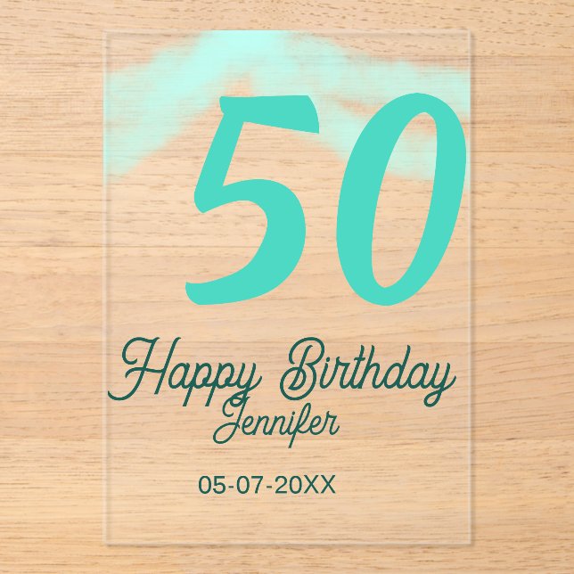 Invitaciones Acrílicas cumpleaños 50 agregar nombre fecha año verde paste (Anverso)
