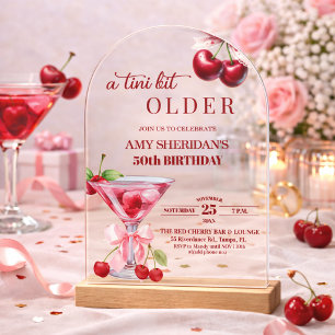 Invitaciones Acrílicas Cumpleaños 50 Chic A Tini Bit Older Cherry Martini