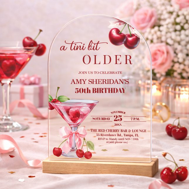 Invitaciones Acrílicas Cumpleaños 50 Chic A Tini Bit Older Cherry Martini (Subido por el creador)