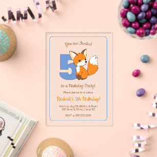 Invitaciones Acrílicas Cumpleaños 5 de niños de zorro lindo
