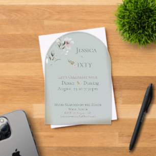 Invitaciones Acrílicas Cumpleaños 60 Elegante Floral Acuarela Sage