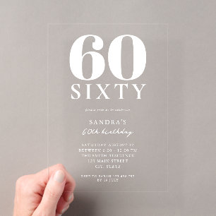 Invitaciones Acrílicas Cumpleaños 60 Moderno Elegante