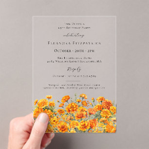 Invitaciones Acrílicas Cumpleaños 65 Margarita Flor del Mes de Nacimiento