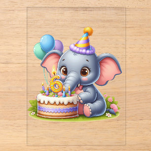 Invitaciones Acrílicas Cumpleaños 6 de elefante lindo