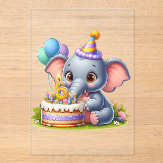 Invitaciones Acrílicas Cumpleaños 6 de elefante lindo