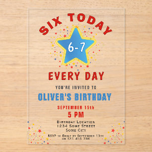 Invitaciones Acrílicas Cumpleaños 6 Hoy 6 7 Todos los Días Meme Estrella 