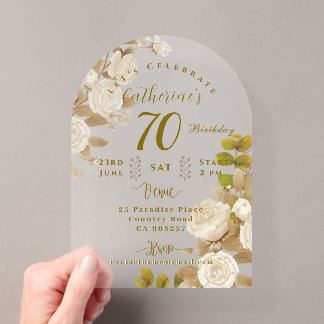 Invitaciones Acrílicas Cumpleaños 70 en el jardín de rosas