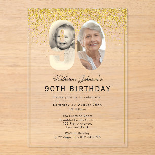 Invitaciones Acrílicas Cumpleaños 90 Dos Fotos