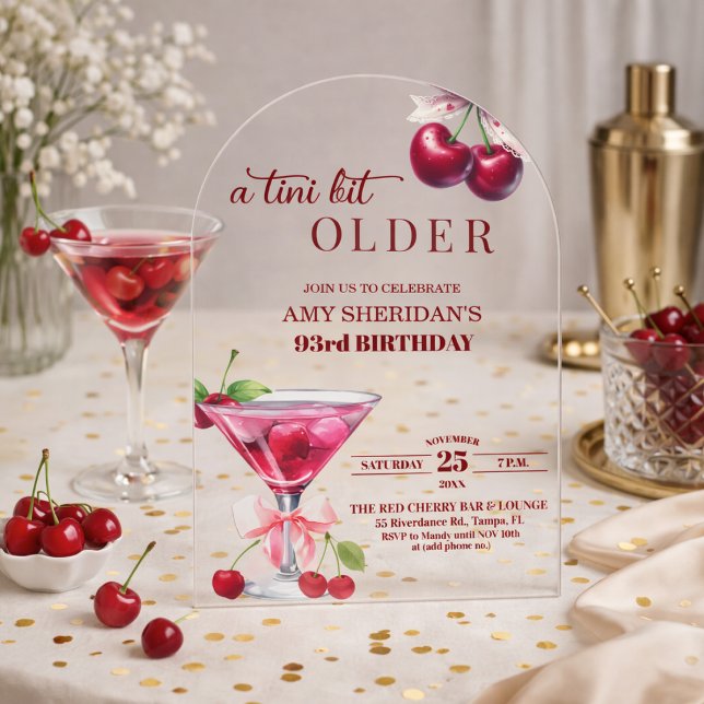 Invitaciones Acrílicas Cumpleaños 93 de Un Poco Más Mayor con Martini de  (Subido por el creador)