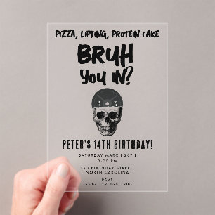 Invitaciones Acrílicas Cumpleaños adolescente chicos Bruh Boys Pesas