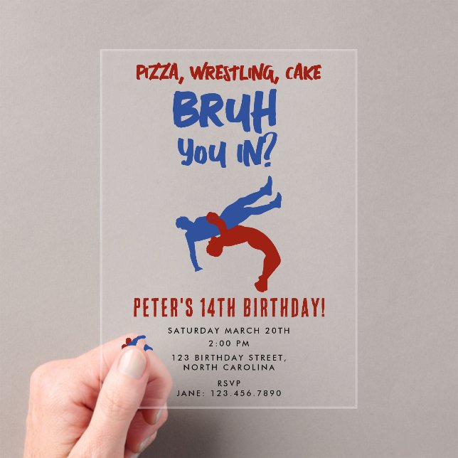 Invitaciones Acrílicas Cumpleaños Adolescente Chicos Lucha Libre (Insitu (portátil))