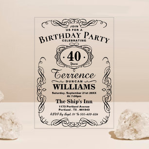 Invitaciones Acrílicas Cumpleaños adulto con tipografía negra de moda