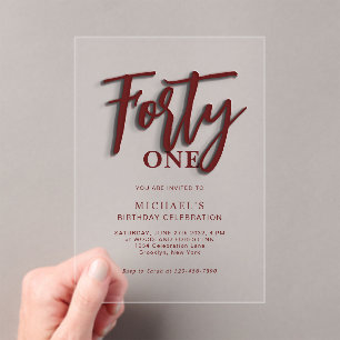 Invitaciones Acrílicas Cumpleaños Adulto Estiloso con Letra Roja Cuarenta