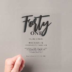 Invitaciones Acrílicas Cumpleaños adulto número cuarenta 40 con elegante