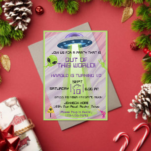 Invitaciones Acrílicas Cumpleaños Alien Out of the World para cualquier e