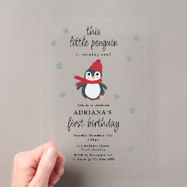 Invitaciones Acrílicas Cumpleaños Animales Árticos Aves Invernales Pingüi