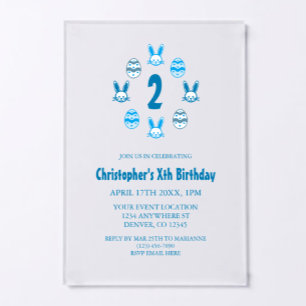 Invitaciones Acrílicas Cumpleaños azul de Pascua 2