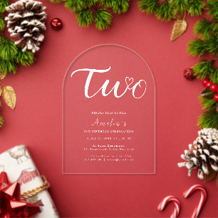 Invitaciones Acrílicas Cumpleaños Boho Modern Heart Blanco Script 2do