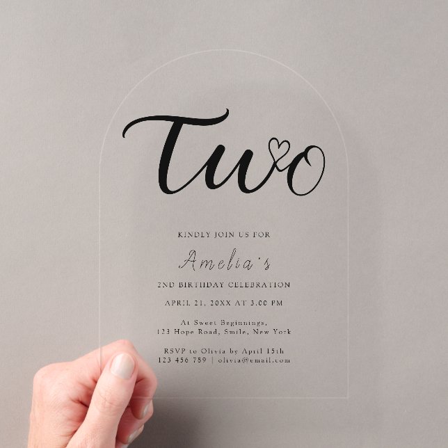 Invitaciones Acrílicas Cumpleaños Boho Moderno Corazón Script 2do (Insitu (portátil))