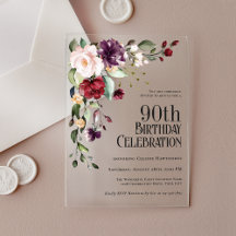 Cumpleaños boho rojo rubor rosa y púrpura 90