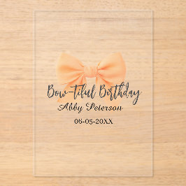 Invitaciones Acrílicas Cumpleaños bow-tiful naranja lazo nombre fecha sim