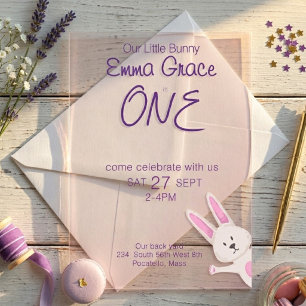 Invitaciones Acrílicas Cumpleaños caprichoso moderno de conejo rosa