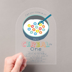 Invitaciones Acrílicas Cumpleaños Cereales-mente Uno Niño Cereales Azul 1