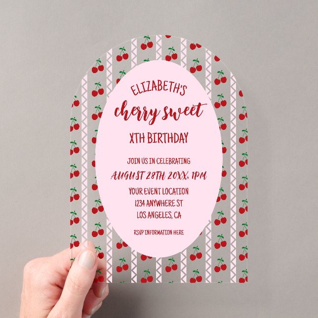 Invitaciones Acrílicas Cumpleaños Cereza Dulce (Insitu (portátil))