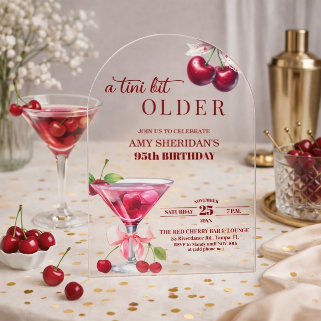 Invitaciones Acrílicas Cumpleaños Chic A Tini Bit Older Martini de Cereza (Subido por el creador)