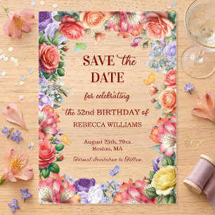 Invitaciones Acrílicas Cumpleaños Colorido Floral 52 Save the Date