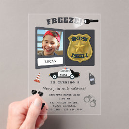Invitaciones Acrílicas Cumpleaños con foto de insignia de policía con tem