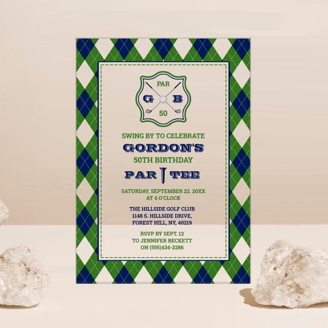 Invitaciones Acrílicas Cumpleaños con Patrón Argyle Moderno de Golf para  (Subido por el creador)