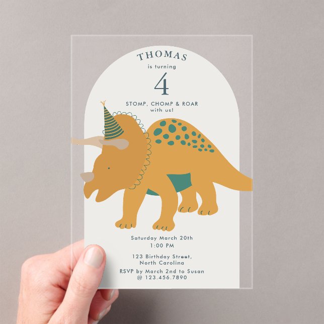Invitaciones Acrílicas Cumpleaños de Animales de Fiesta Prehistóricos Boh (Insitu (portátil))