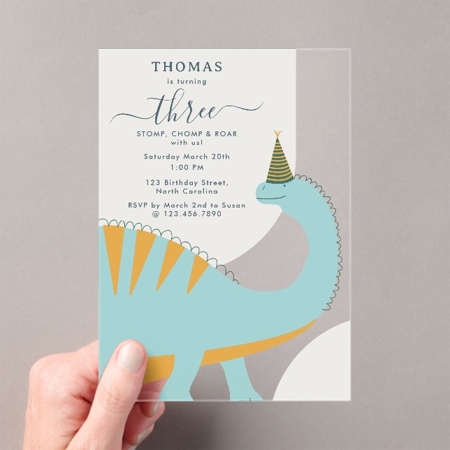 Invitaciones Acrílicas Cumpleaños de Animales de Fiesta Prehistóricos Boh (Insitu (portátil))