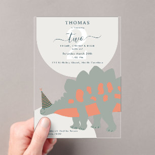 Invitaciones Acrílicas Cumpleaños de Animales de Fiesta Prehistóricos Boh