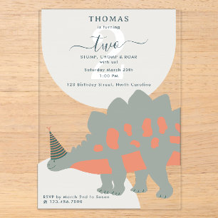 Invitaciones Acrílicas Cumpleaños de Animales de Fiesta Prehistóricos Boh