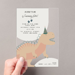 Invitaciones Acrílicas Cumpleaños de Animales de Fiesta Prehistóricos Boh