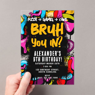Invitaciones Acrílicas Cumpleaños de Arte Callejero Hip Hop Graffiti Neon